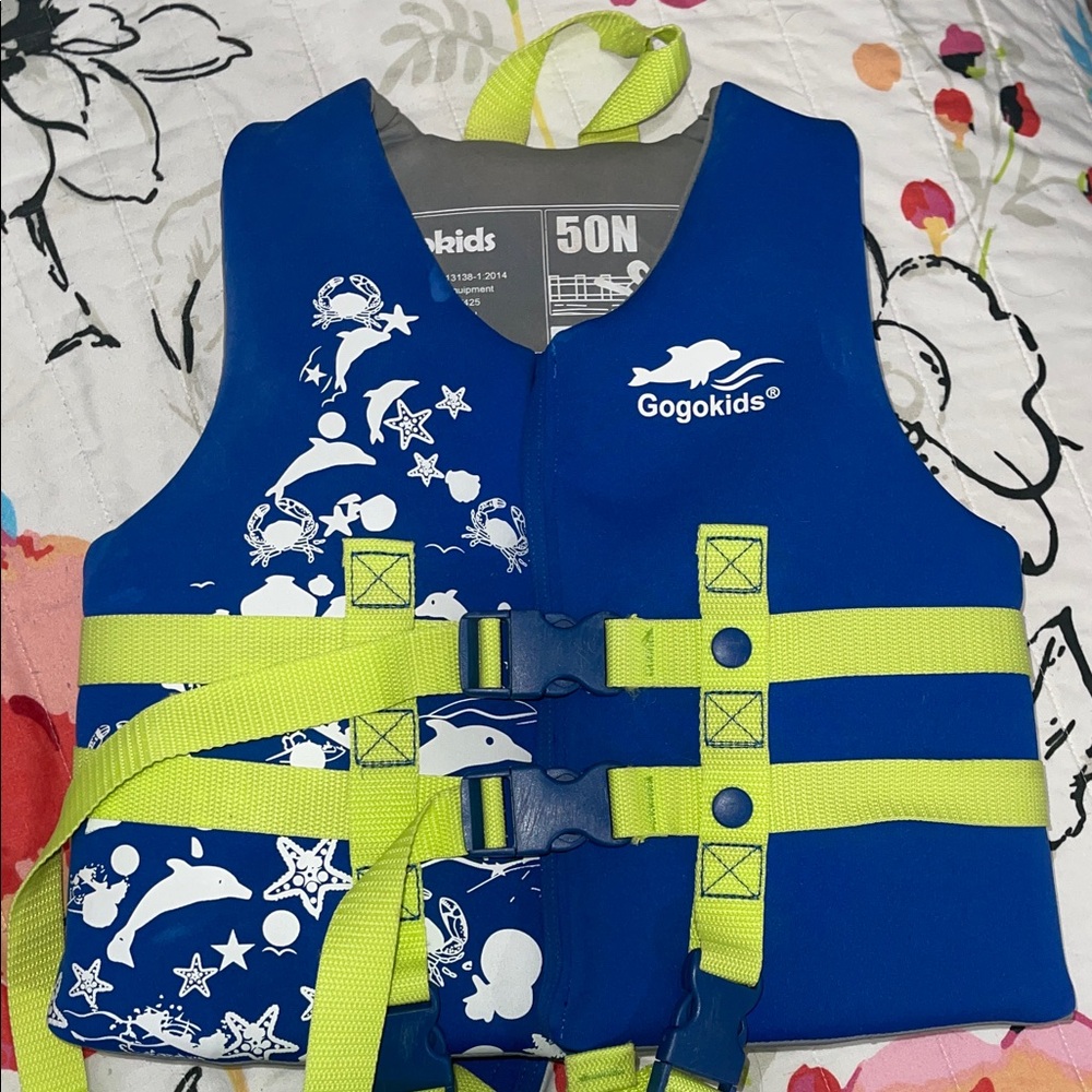 Kids Swim Vest - Blue with Lime Straps
